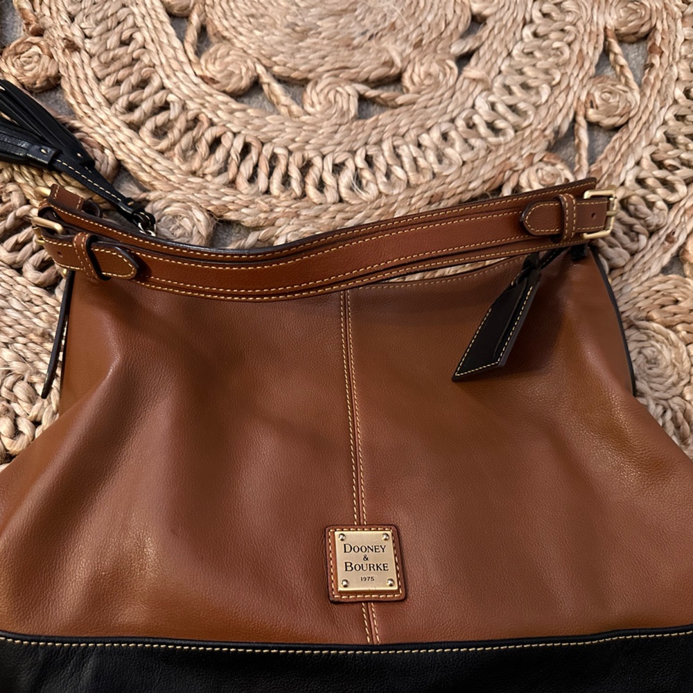 Dooney & Bourke "Sophie" Brown and Black Leather Large Hobo Bag - Picture 10 of 11
